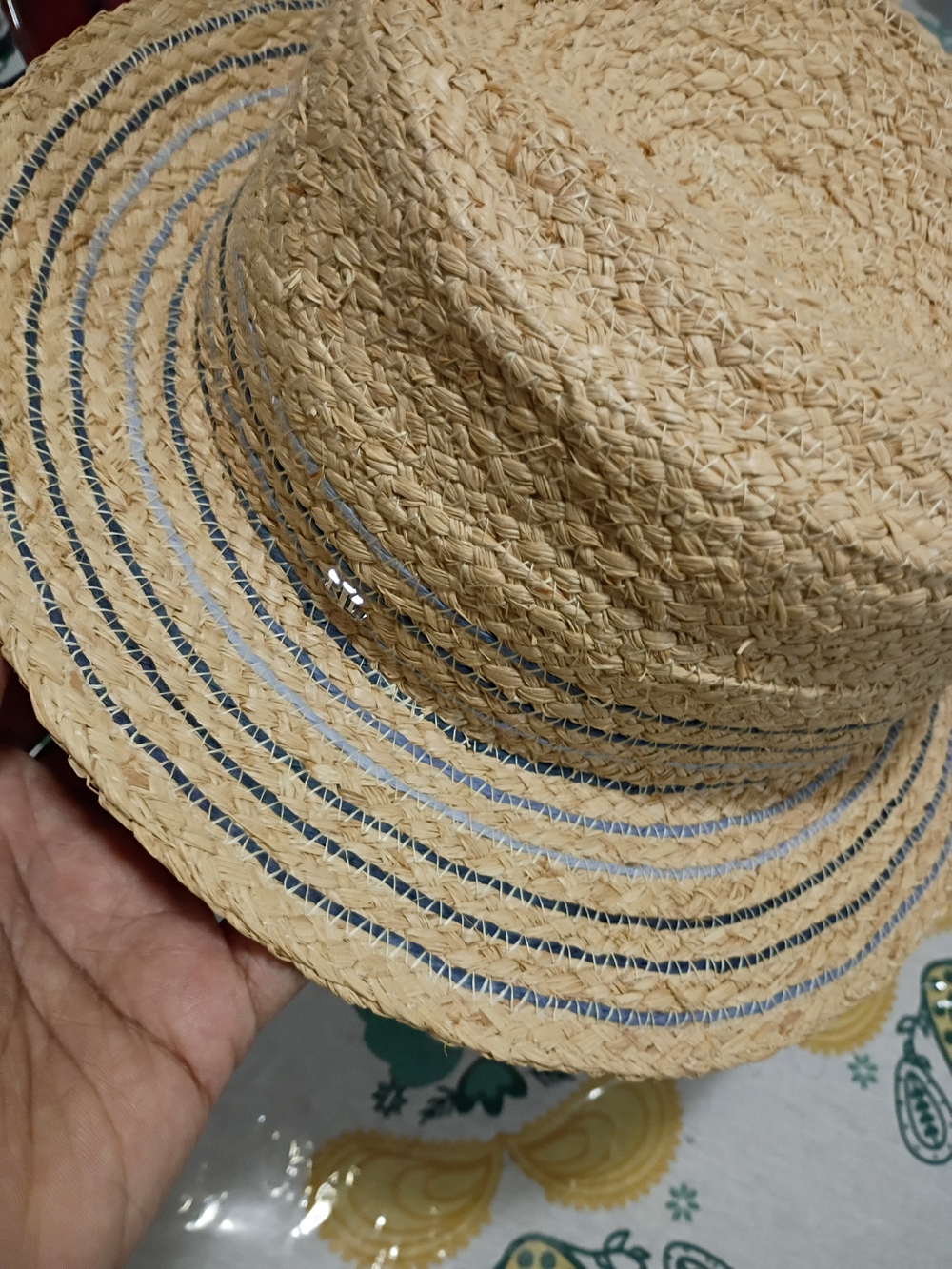 Lauren Ralph Lauren Natural Straw Hat with Navy Accent Stripes